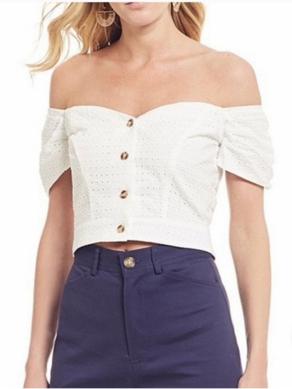 Gianni Bini Eyelet Button Front Crop Top